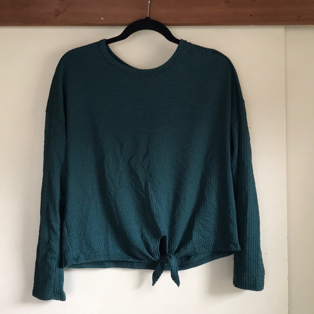 Caution to the Wind Textured Tie Front Long Sleeved Shirt